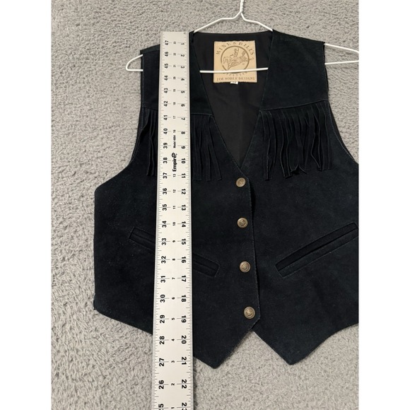 Cowboy Leather Vest Mine Bills Outfitters Medium Western Biker Black Fringe Mens - Picture 2 of 8